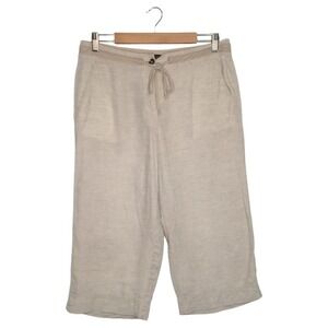 Talbots Pants Womens 10P Pure Irish Linen Mid Rise Straight Capri Pockets Tan